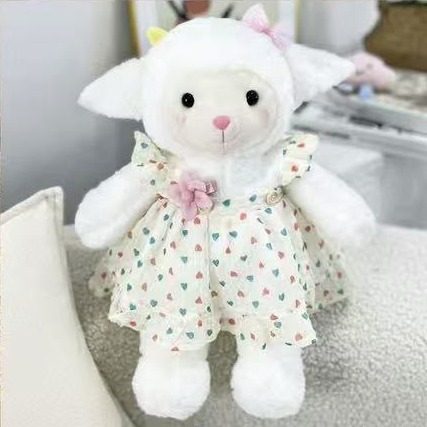Peluche cordero con vestido floral y gorro